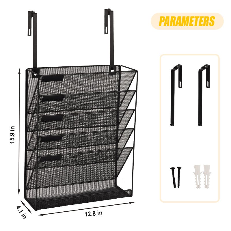 EASEPRES Desk File Organizer Mesh 6-Tier with Hangers, Hanging Wall Mount Document Organization Stand, Desktop Vertical Mail Paper Folder Holder with Bottom Tray for Office Home Cubicle, Black - Image 2